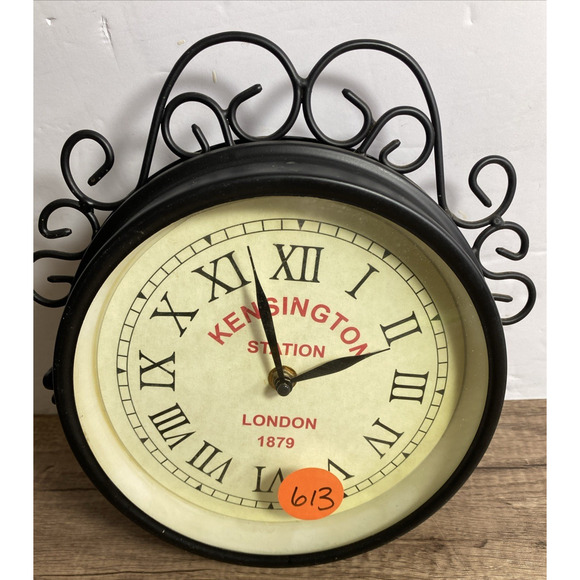 Double Sided Station Wall Clock Black Kensington Station Display Metal Frame 10" - Picture 12 of 12